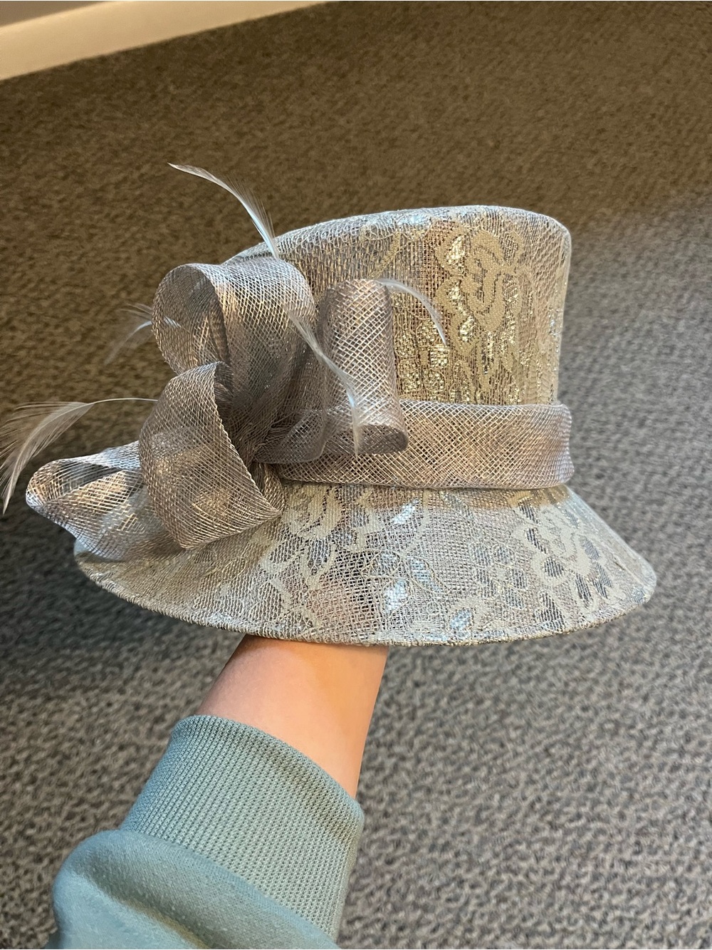 Swan Hat Elegant Women's Dress Hat with Decorative Bow - Silver